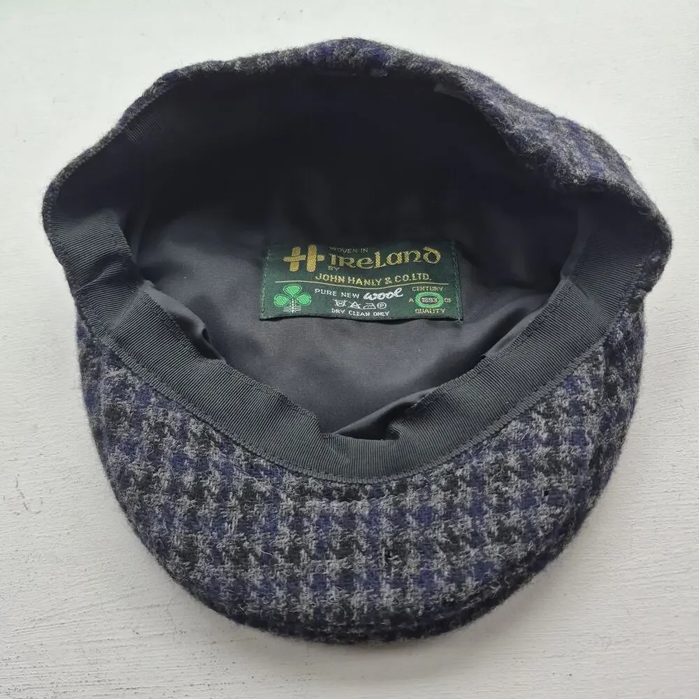 John Hanly Hat Cap 7 3/8 100% Wool Newsboy Cabbie Driver Men Flat Cap